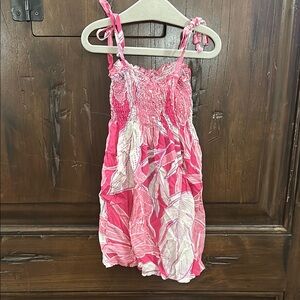 Vibrant Pink and White Leaf Print Dress